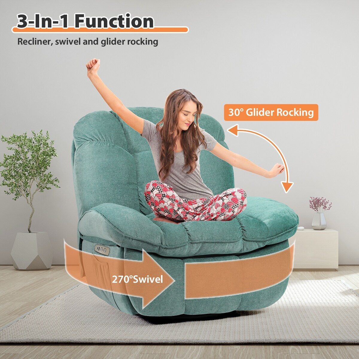 XINMICS Power Recliner Chair, Massage Chair Recliner with Heated, Modern Swivel Rocking Recliner Chairs for Adults with USB