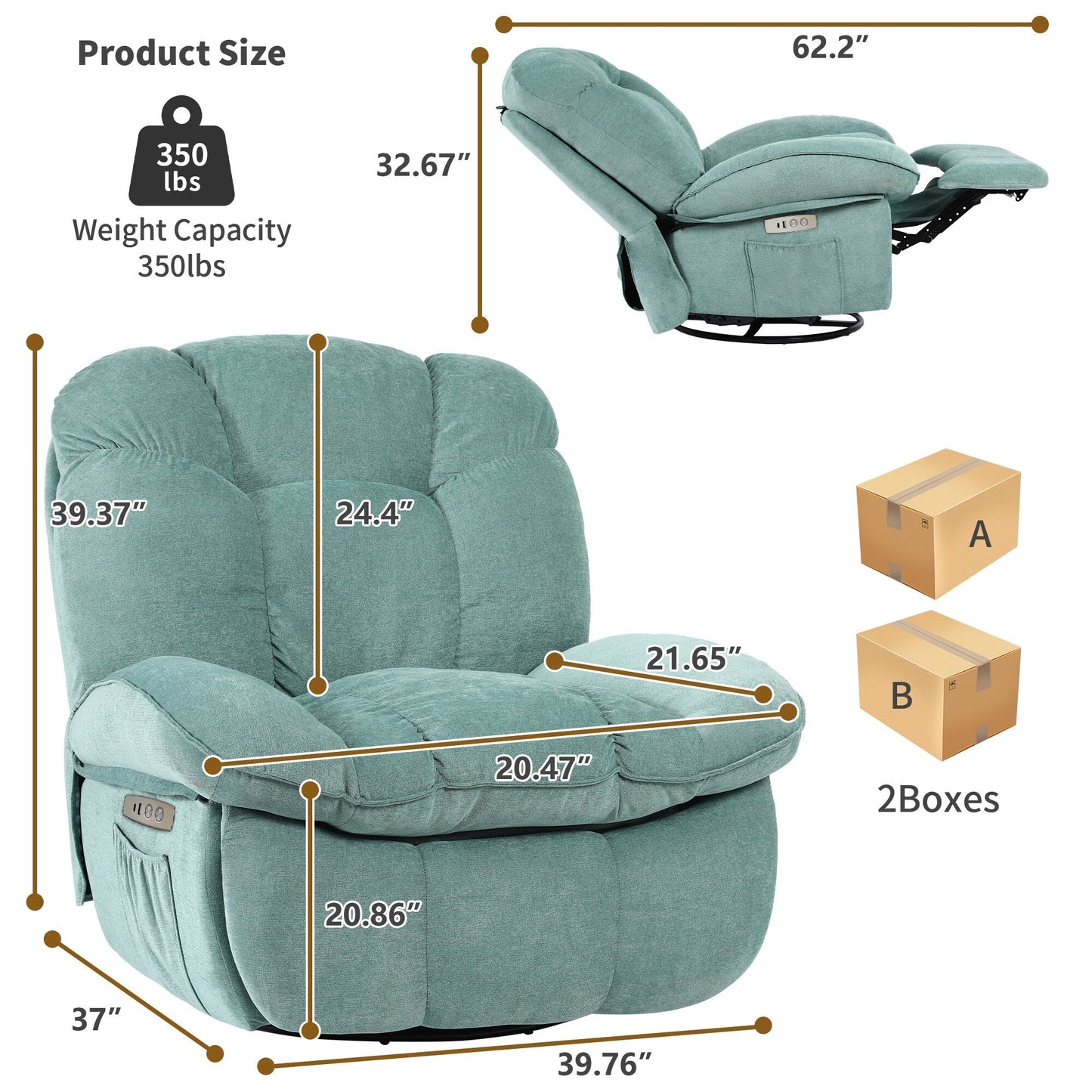 XINMICS Power Recliner Chair, Massage Chair Recliner with Heated, Modern Swivel Rocking Recliner Chairs for Adults with USB