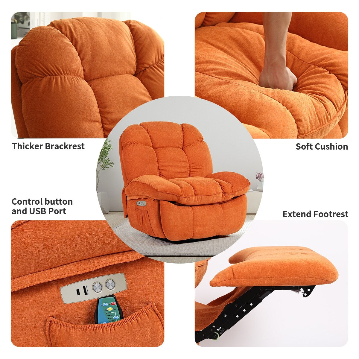 XINMICS Power Recliner Chair, Massage Chair Recliner with Heated, Modern Swivel Rocking Recliner Chairs for Adults with USB