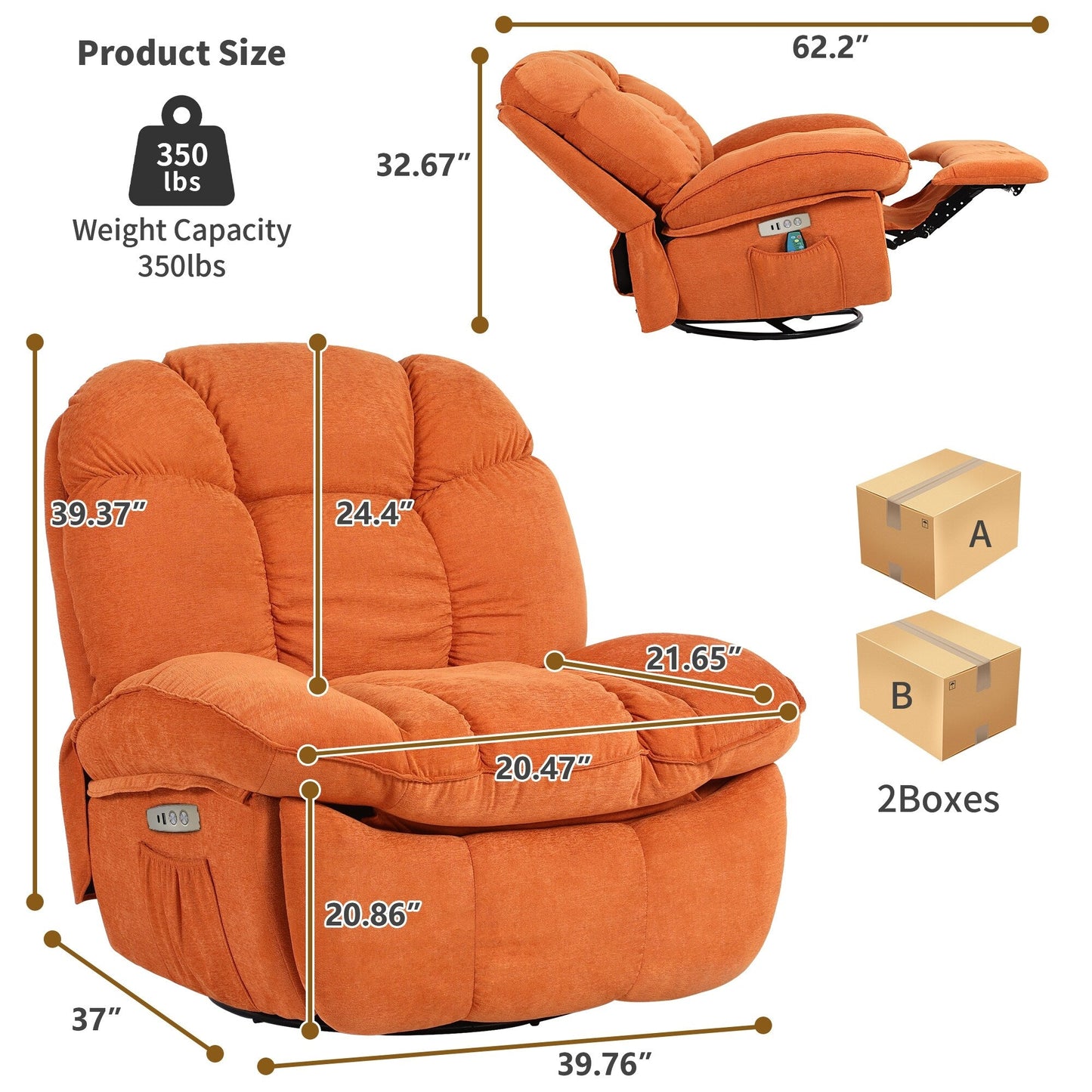 XINMICS Power Recliner Chair, Massage Chair Recliner with Heated, Modern Swivel Rocking Recliner Chairs for Adults with USB