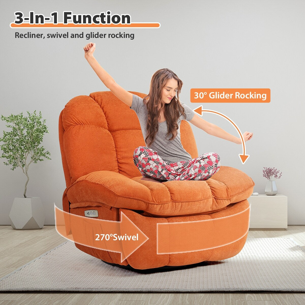 XINMICS Power Recliner Chair, Massage Chair Recliner with Heated, Modern Swivel Rocking Recliner Chairs for Adults with USB