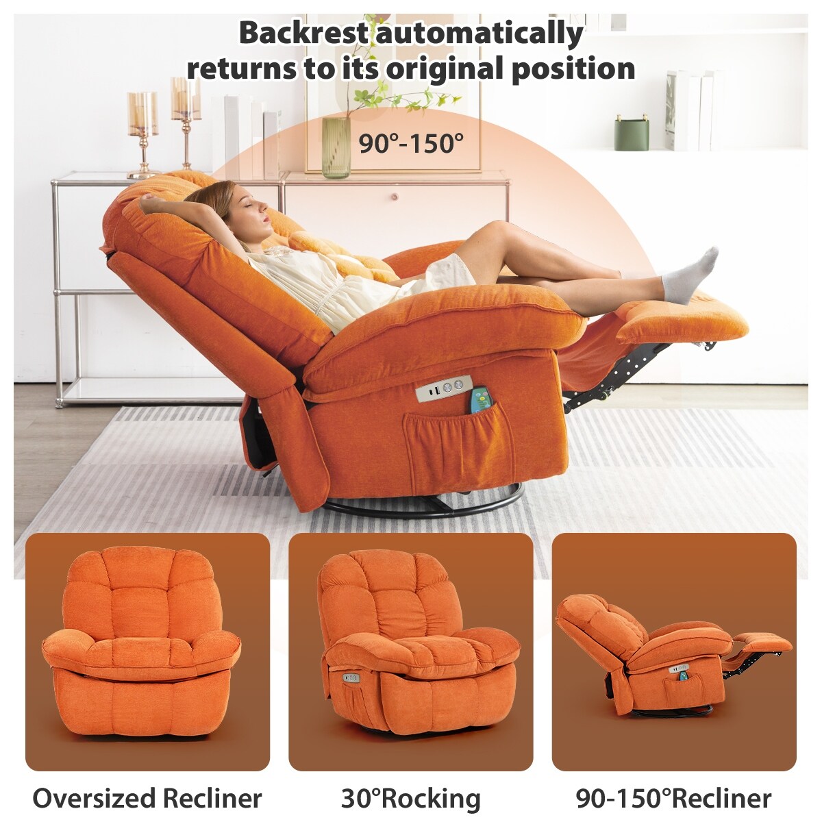 XINMICS Power Recliner Chair, Massage Chair Recliner with Heated, Modern Swivel Rocking Recliner Chairs for Adults with USB