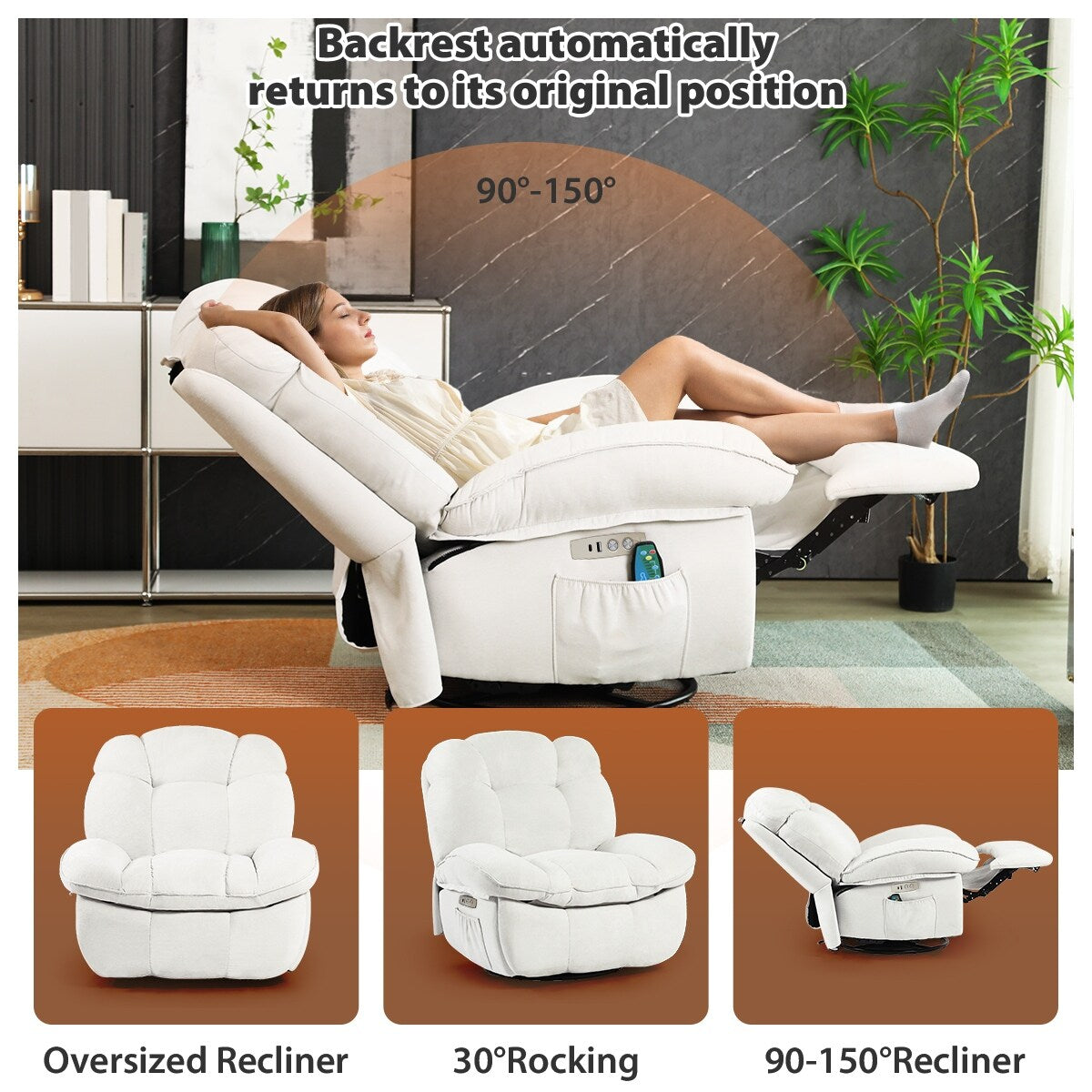 XINMICS Power Recliner Chair, Massage Chair Recliner with Heated, Modern Swivel Rocking Recliner Chairs for Adults with USB