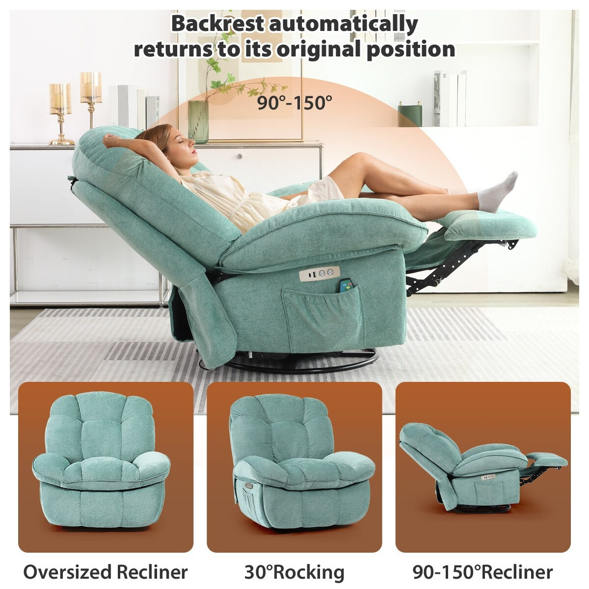 XINMICS Power Recliner Chair, Massage Chair Recliner with Heated, Modern Swivel Rocking Recliner Chairs for Adults with USB