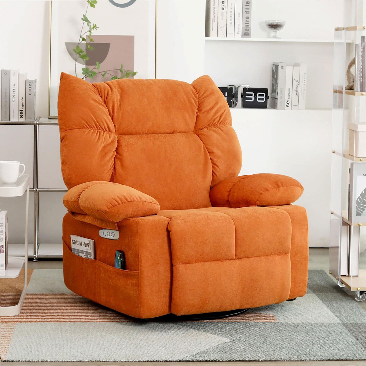 XINMICS Swivel Recliner Chair, Glider Rocking Power Recliner with Massage and Heated