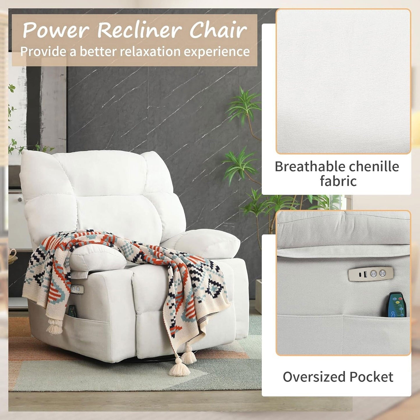 XINMICS Swivel Recliner Chair, Glider Rocking Power Recliner with Massage and Heated