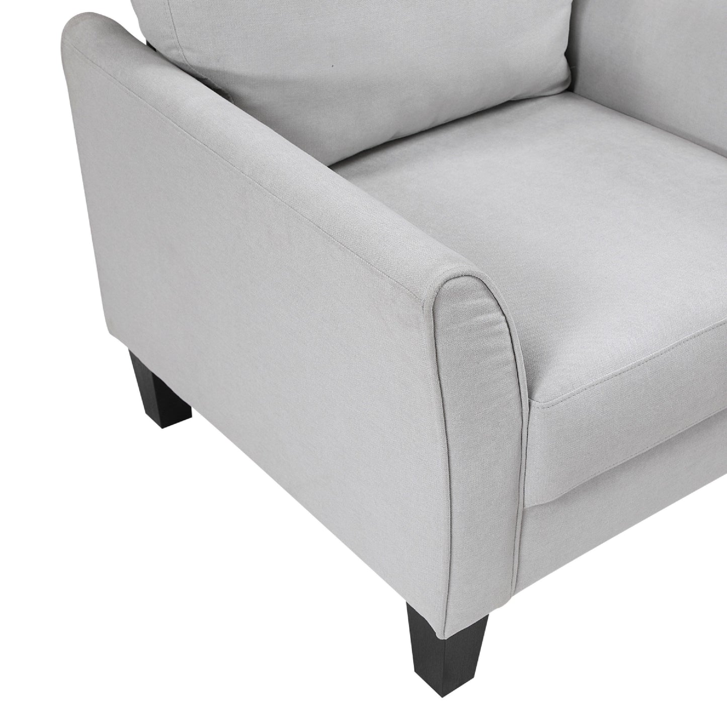 Xumo Sofa, Light Gray Fabric, 79 Inch, Black Tapered Wood Legs