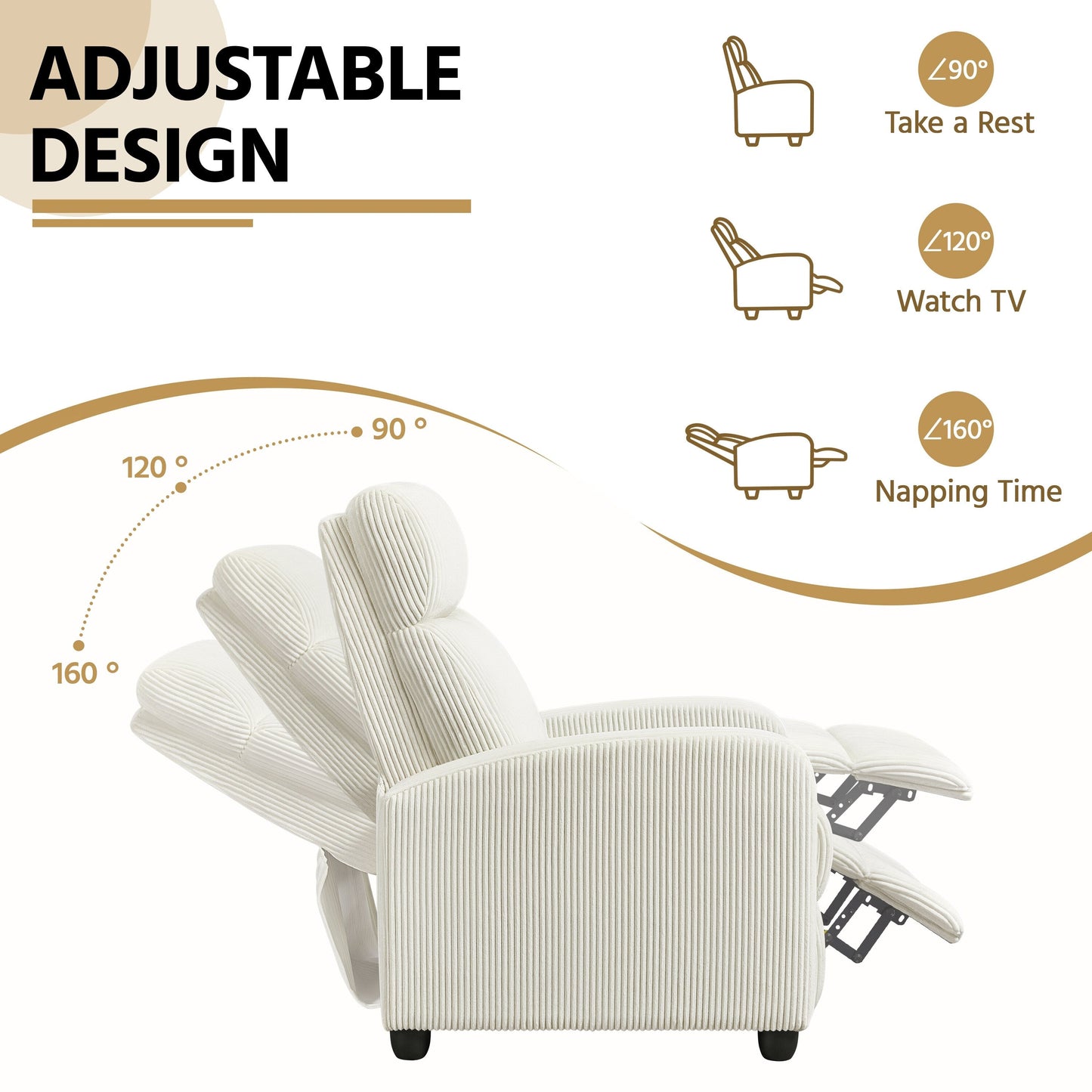 Yaheetech Adjustable Modern Upholstered Recliner Chair with Pocket Springs for Living Room