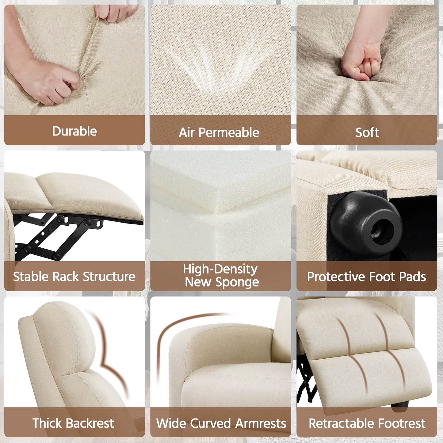 Yaheetech Modern Fabric Recliner Chair