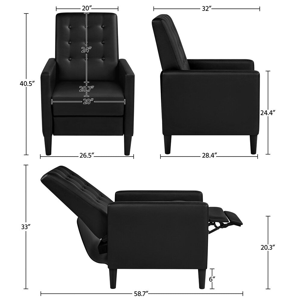 Yaheetech Modern Faux Leather Recliner Adjustable Back Footrest Tufted Upholstered Sofa