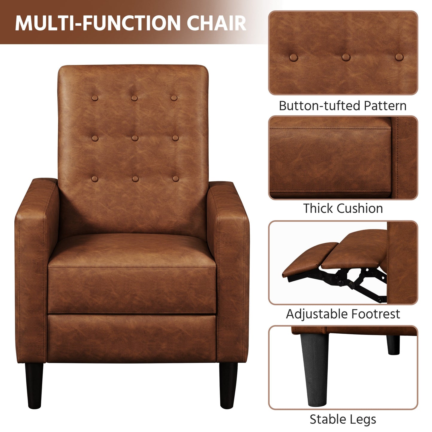 Yaheetech Modern Faux Leather Recliner Adjustable Back Footrest Tufted Upholstered Sofa