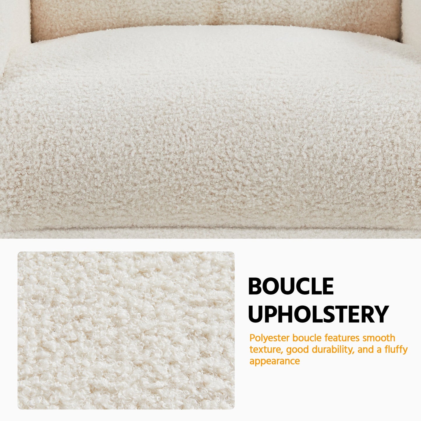 Yaheetech Upholstered Boucle Recliner Sofa Adjustable Reclining Chair, Ivory