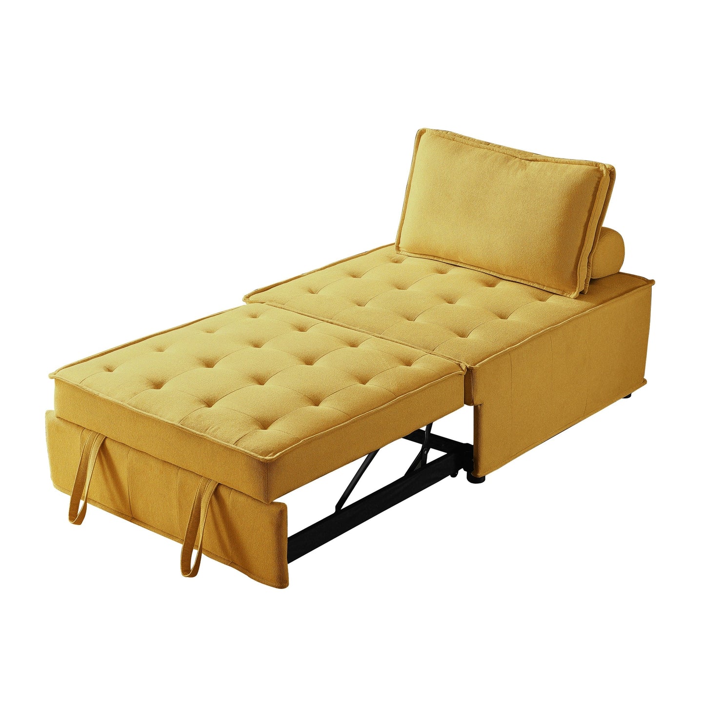 Yellow 39 Single Multipurpose Ottoman Pull Out Sofa Bed with Adjustable Backrest and Pillow for Living Room