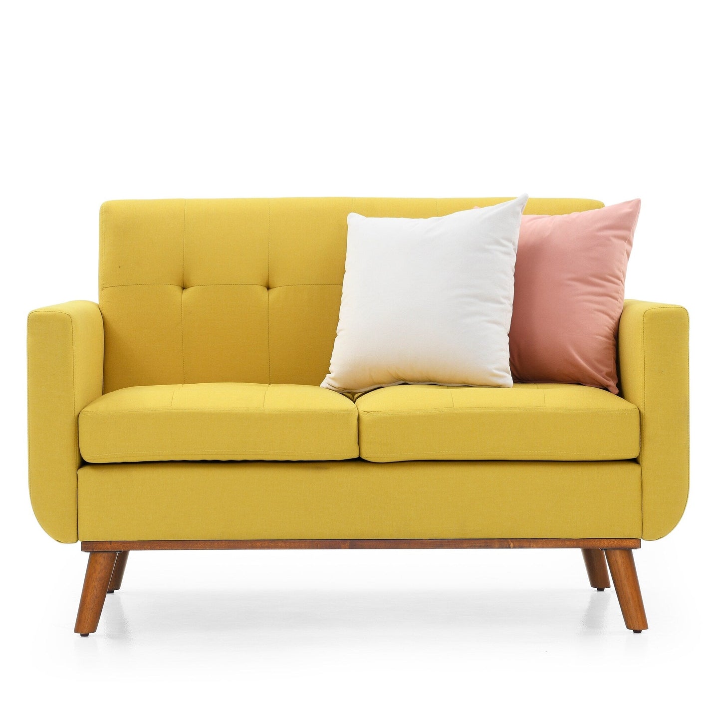 Yellow Mid Century Modern 53 Foam Button Tufted Upholstered Loveseat Sofa with solid iron legs for Living Room