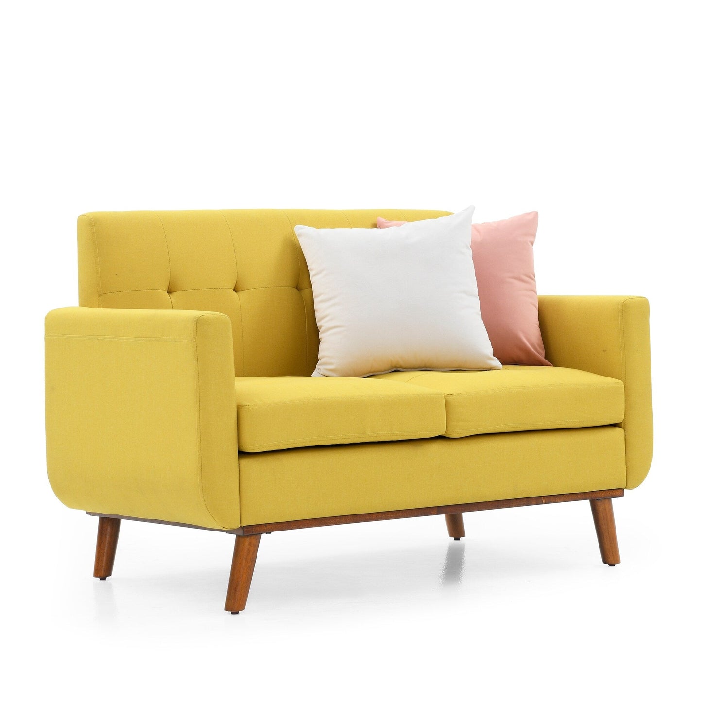 Yellow Mid Century Modern 53 Foam Button Tufted Upholstered Loveseat Sofa with solid iron legs for Living Room