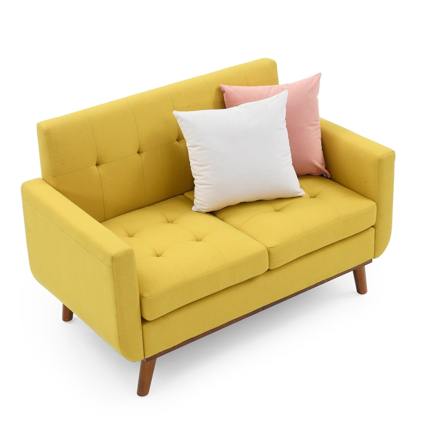 Yellow Mid Century Modern 53 Foam Button Tufted Upholstered Loveseat Sofa with solid iron legs for Living Room