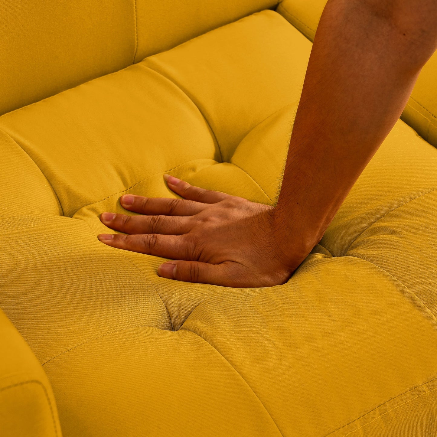 Yellow Mid Century Modern 53 Foam Button Tufted Upholstered Loveseat Sofa with solid iron legs for Living Room