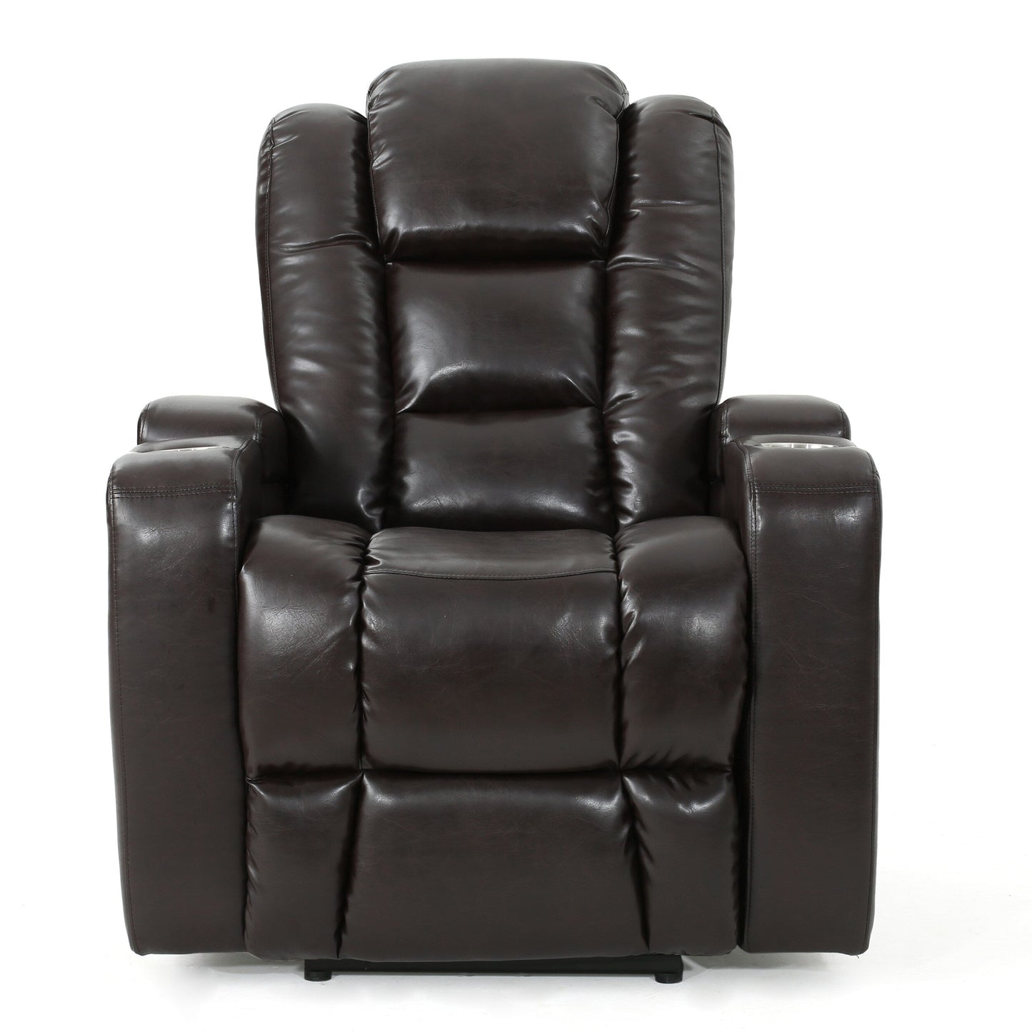 Yoma Power Recliner Chair, 2 Cupholders, Storage, USB, Brown Faux Leather