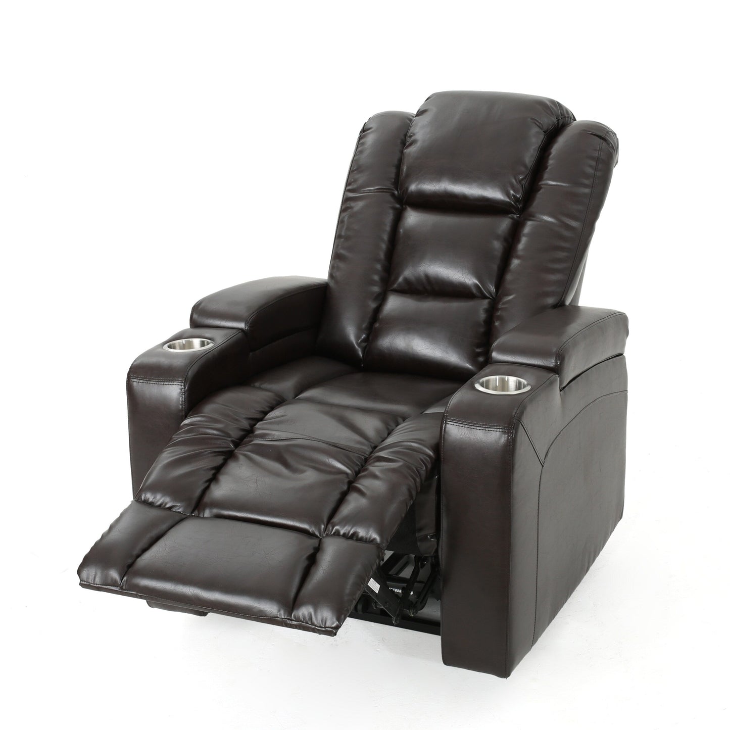 Yoma Power Recliner Chair, 2 Cupholders, Storage, USB, Brown Faux Leather