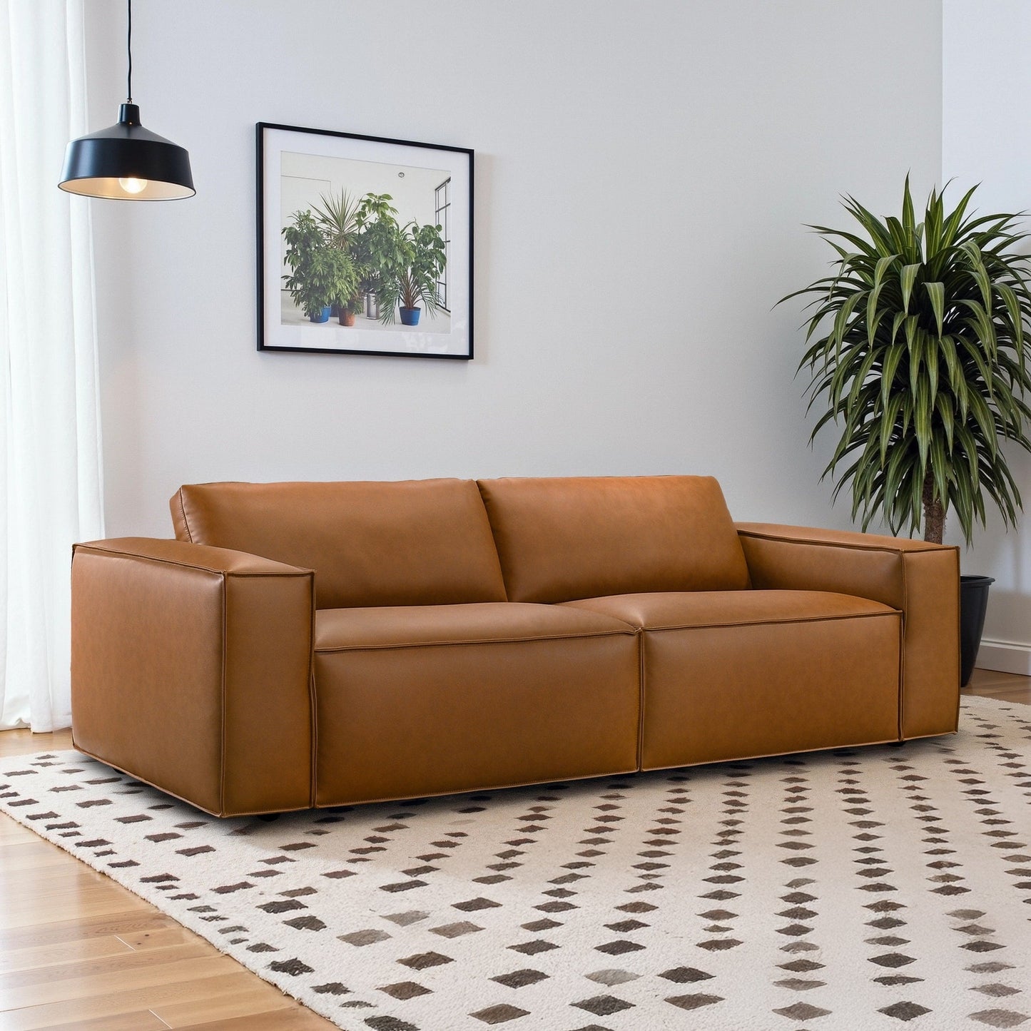 York Mid-Century Modern Vegan Leather Comfortable Sofa
