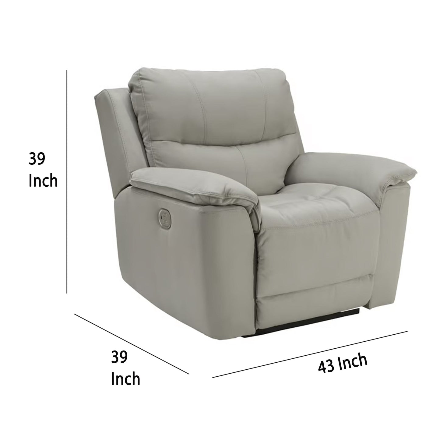 Zane Power Recliner Sofa Chair, Built-In USB Port, 91 Inch Gray Faux Suede