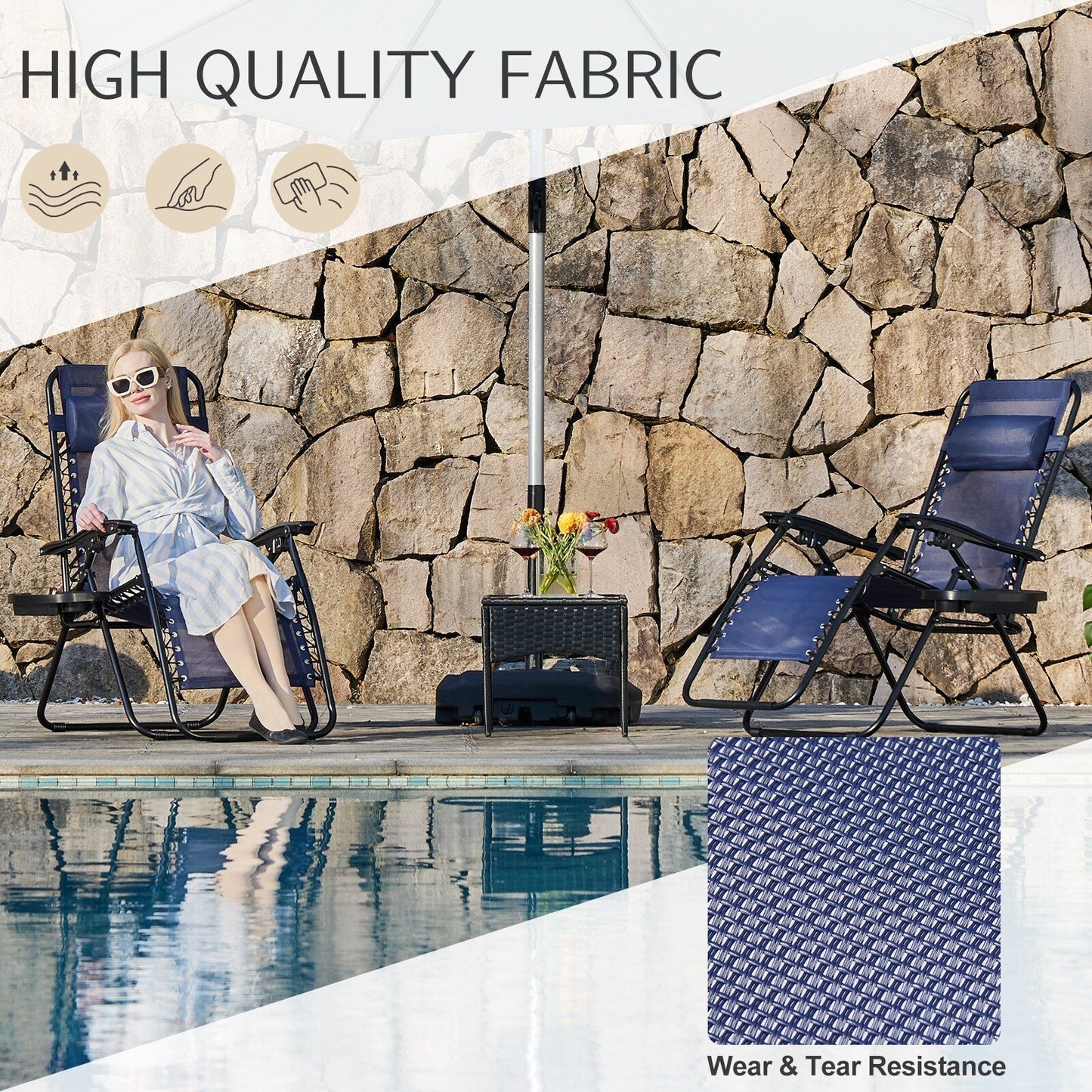 Zero Gravity Lounge Chair Outdoor Patio Folding Recliners with Headrest, Cup Holder and Removable Tray