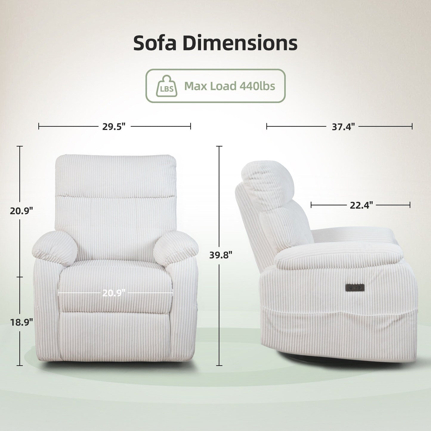 Zero Gravity Power Recliner Chair with USB Port - Electric Adjustable Backrest and Footrest, Ergonomic Design