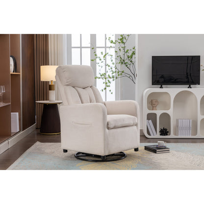 022-Linen Fabric Swivel Rocking Chair Gilder Chair With Pocket