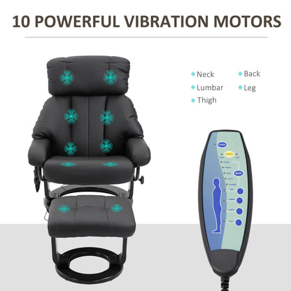 10 Point Vibration Massage Lounge Chair PU Leather Swivel Recliner Chair with Adjustable Backrest, Footrest and Remote