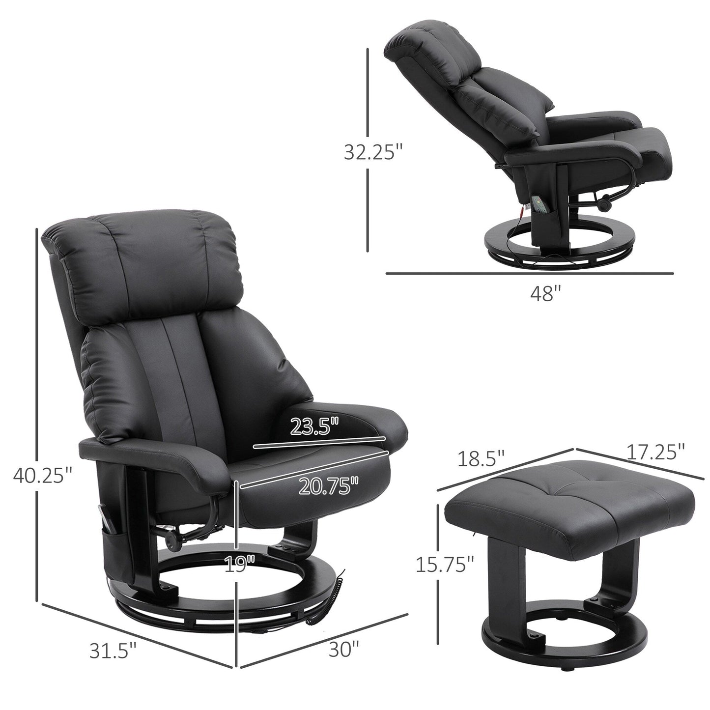 10 Point Vibration Massage Lounge Chair PU Leather Swivel Recliner Chair with Adjustable Backrest, Footrest and Remote