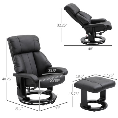 10 Point Vibration Massage Lounge Chair PU Leather Swivel Recliner Chair with Adjustable Backrest, Footrest and Remote