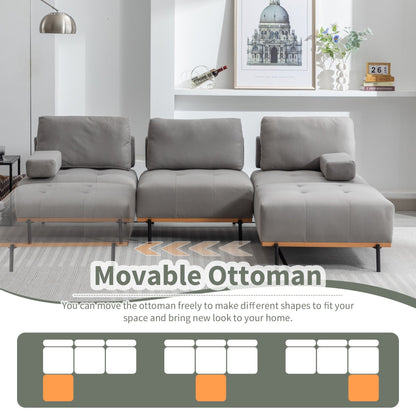 100.7'' Fabric L-Shaped Sofa with Movable Ottoman and Metal Legs