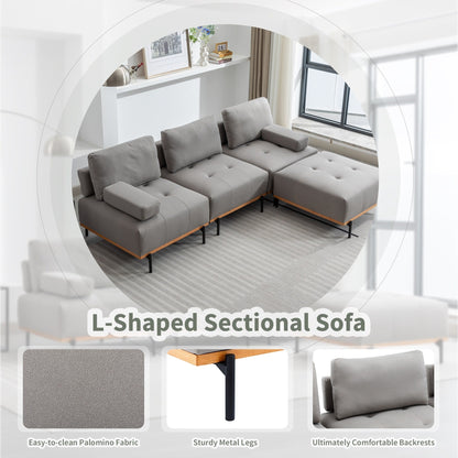 100.7'' Fabric L-Shaped Sofa with Movable Ottoman and Metal Legs