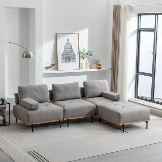 100.7'' Fabric L-Shaped Sofa with Movable Ottoman and Metal Legs