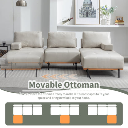 100.7'' Fabric L-Shaped Sofa with Movable Ottoman and Metal Legs