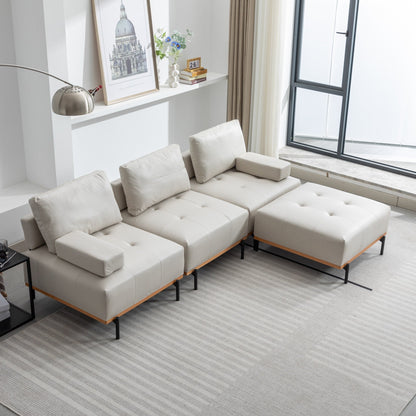 100.7'' Fabric L-Shaped Sofa with Movable Ottoman and Metal Legs