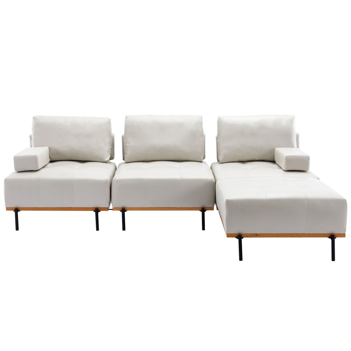 100.7'' Fabric L-Shaped Sofa with Movable Ottoman and Metal Legs