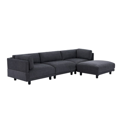 102.4 Polyester L-Shaped Sectional Sofa with Reversible Footstool, Thick Cushions, and Durable Plastic Legs