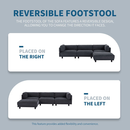 102.4'' L-Shaped Polyester Sectional Sofa with Reversible Footstool and Durable Legs