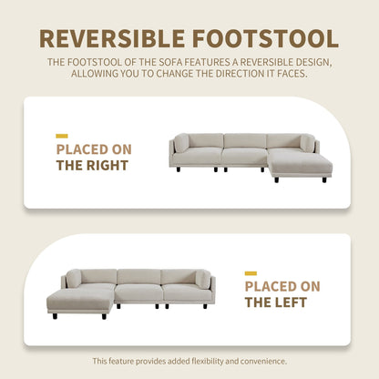 102.4'' L-Shaped Polyester Sectional Sofa with Reversible Footstool and Durable Legs