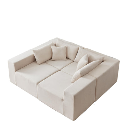 104-Inch Corduroy Modular L Shaped Sectional Sofa,Floor Couch Set,Foam-Filled Compressed Sofa,4 PC Free Combination