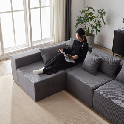 104-Inch Corduroy Modular L Shaped Sectional Sofa,Floor Couch Set,Foam-Filled Compressed Sofa,4 PC Free Combination