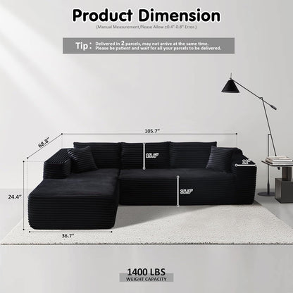 104 L-Shape Cloud Sectional Sofa - Modular Deep Seat Couch for Living Room & Bedroom, No Assembly