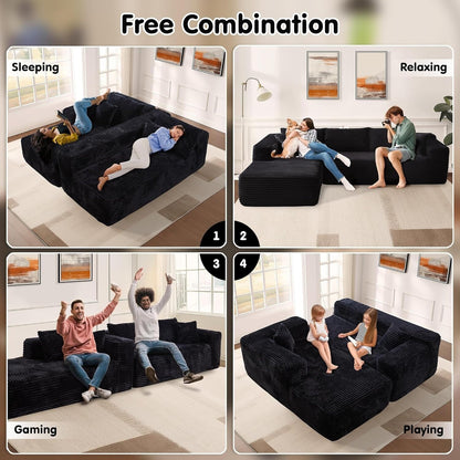 104 L-Shape Cloud Sectional Sofa - Modular Deep Seat Couch for Living Room & Bedroom, No Assembly