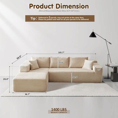 104 L-Shape Cloud Sectional Sofa - Modular Deep Seat Couch for Living Room & Bedroom, No Assembly