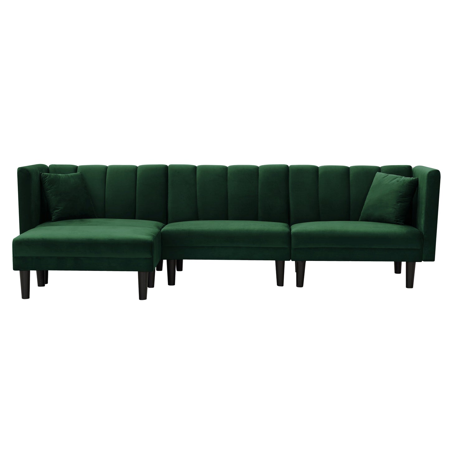 106.7'' Velvet Reversible 3-Seater Sectional Sofa with Sleeper, Chaise, Adjustable Backrest, and Pillows