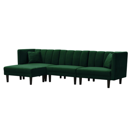 106.7'' Velvet Reversible Sectional Sofa with Chaise, Adjustable Backrest, and Convertible Sleeper, Includes 2 Pillows