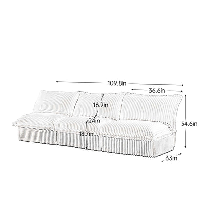 109.8 Corduroy Armless 3-Seater Sofa for living room and bedroom