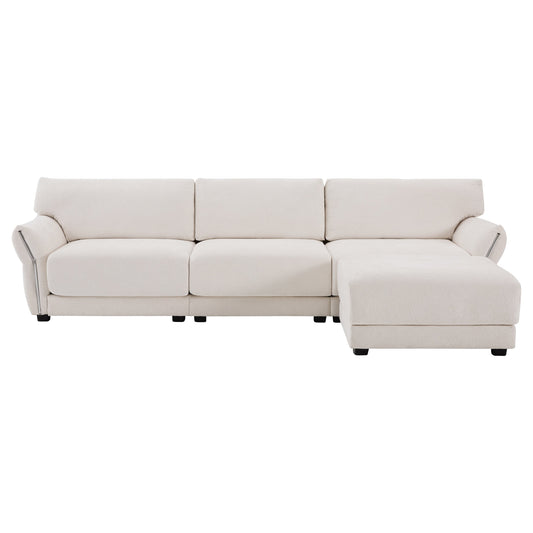 110 Inch L-Shaped Chenille Sectional Sofa with USB and Type-C Charging, Petal Armrests, Movable Ottoman for Living Room