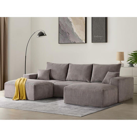 113 U-Shaped Cloud Sectional Sofa - Gray 3-Seater Modular Sleeper Couch with Chaise & No Assembly for Living Room